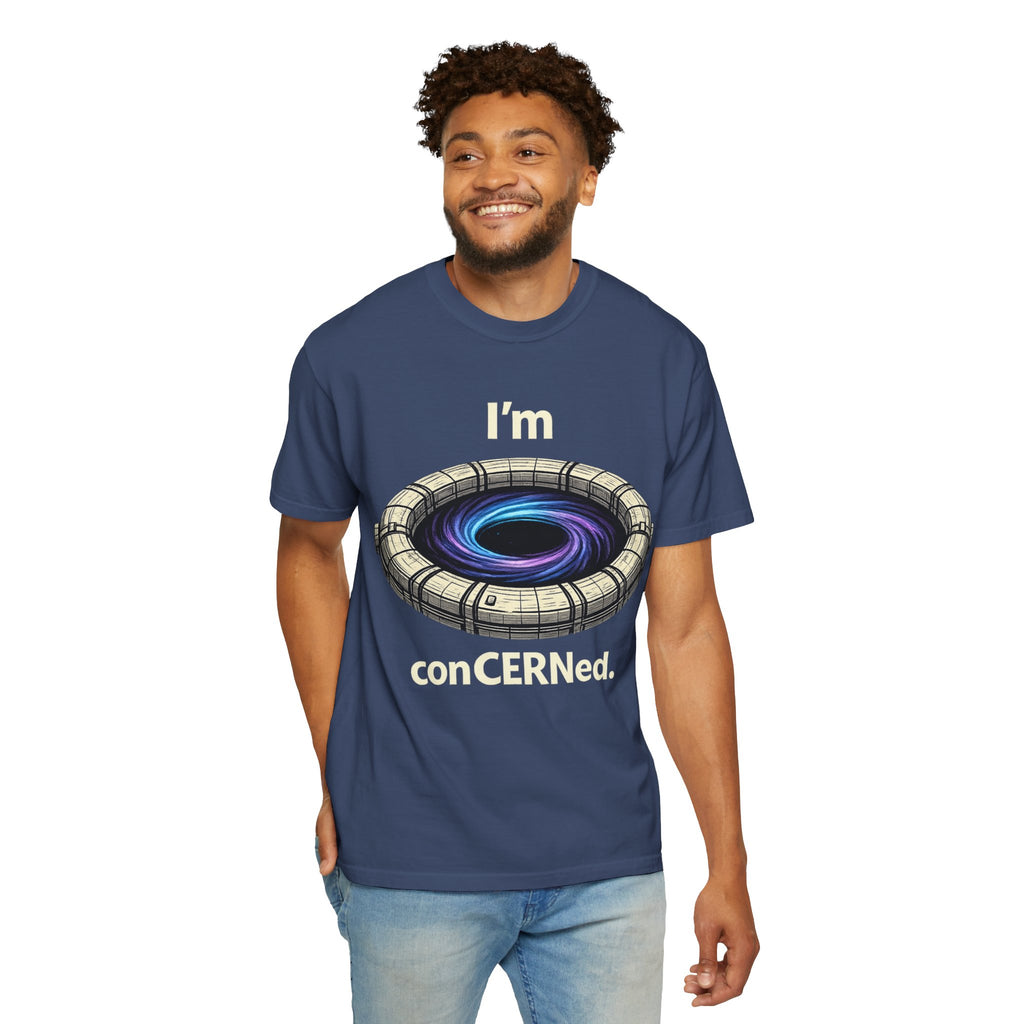 T-Shirt — "I'm conCERNed." Black Hole CERN Physics Science Tee