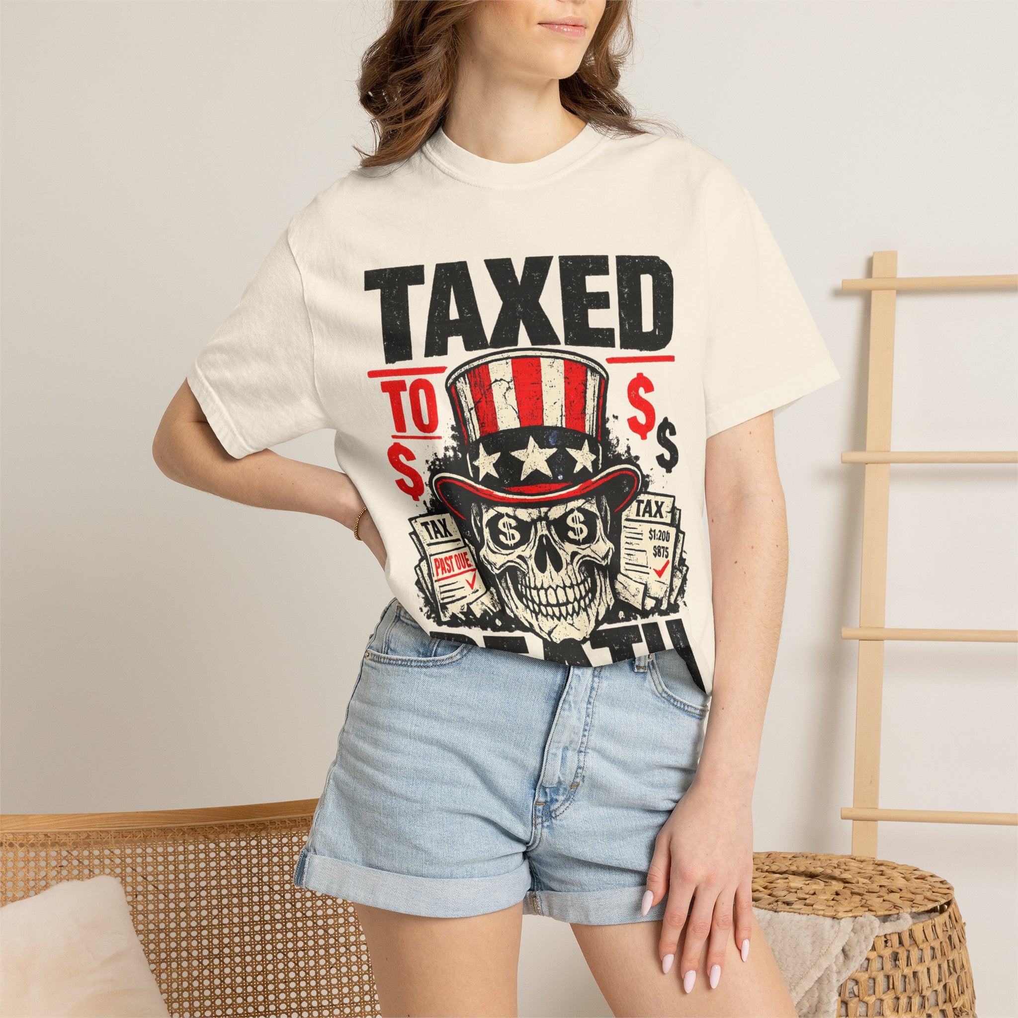 Taxed to Death T-Shirt — Patriotic Skull Tax Humor Tee