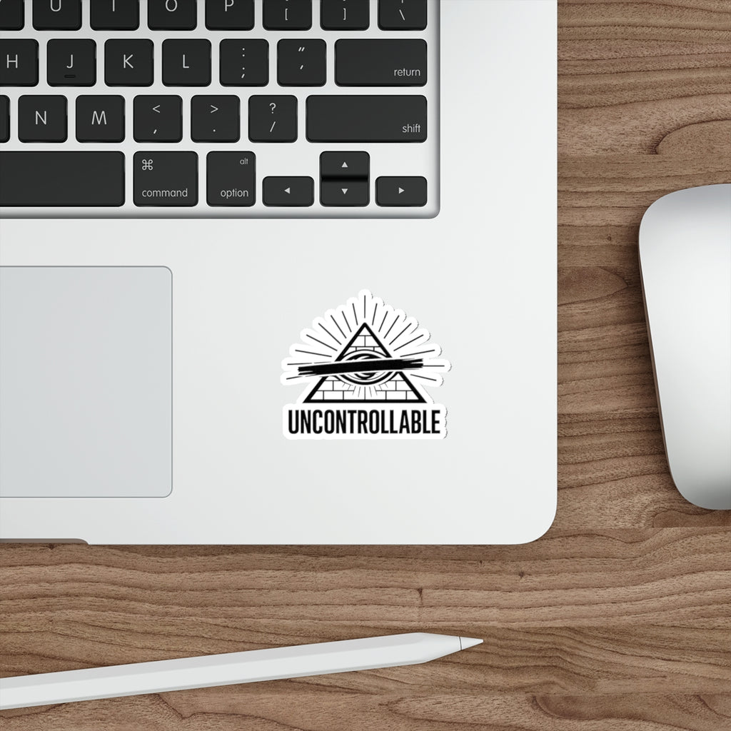 Uncontrollable Eye Pyramid Die-Cut Sticker — Bold Red Slash Illuminati-Inspired Decal