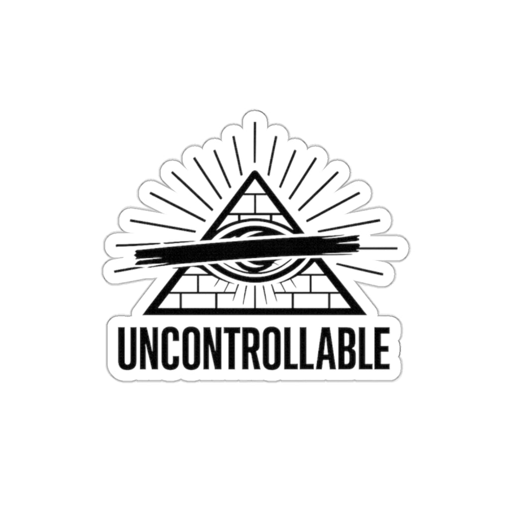 Uncontrollable Eye Pyramid Die-Cut Sticker — Bold Red Slash Illuminati-Inspired Decal
