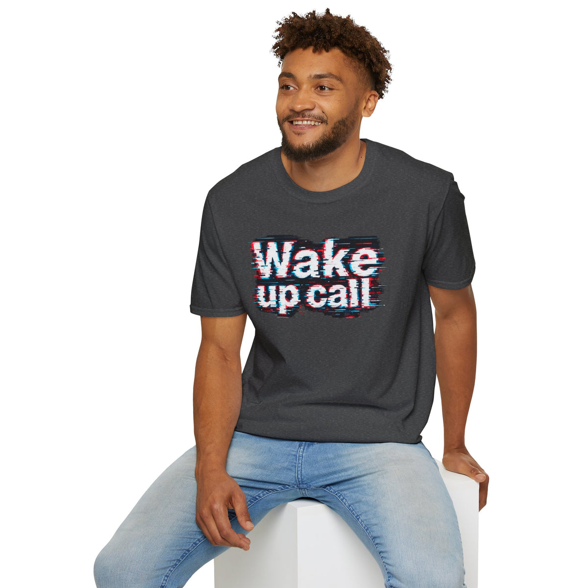 Wake Up Call Graphic Tee — Retro Glitch Text T‑Shirt