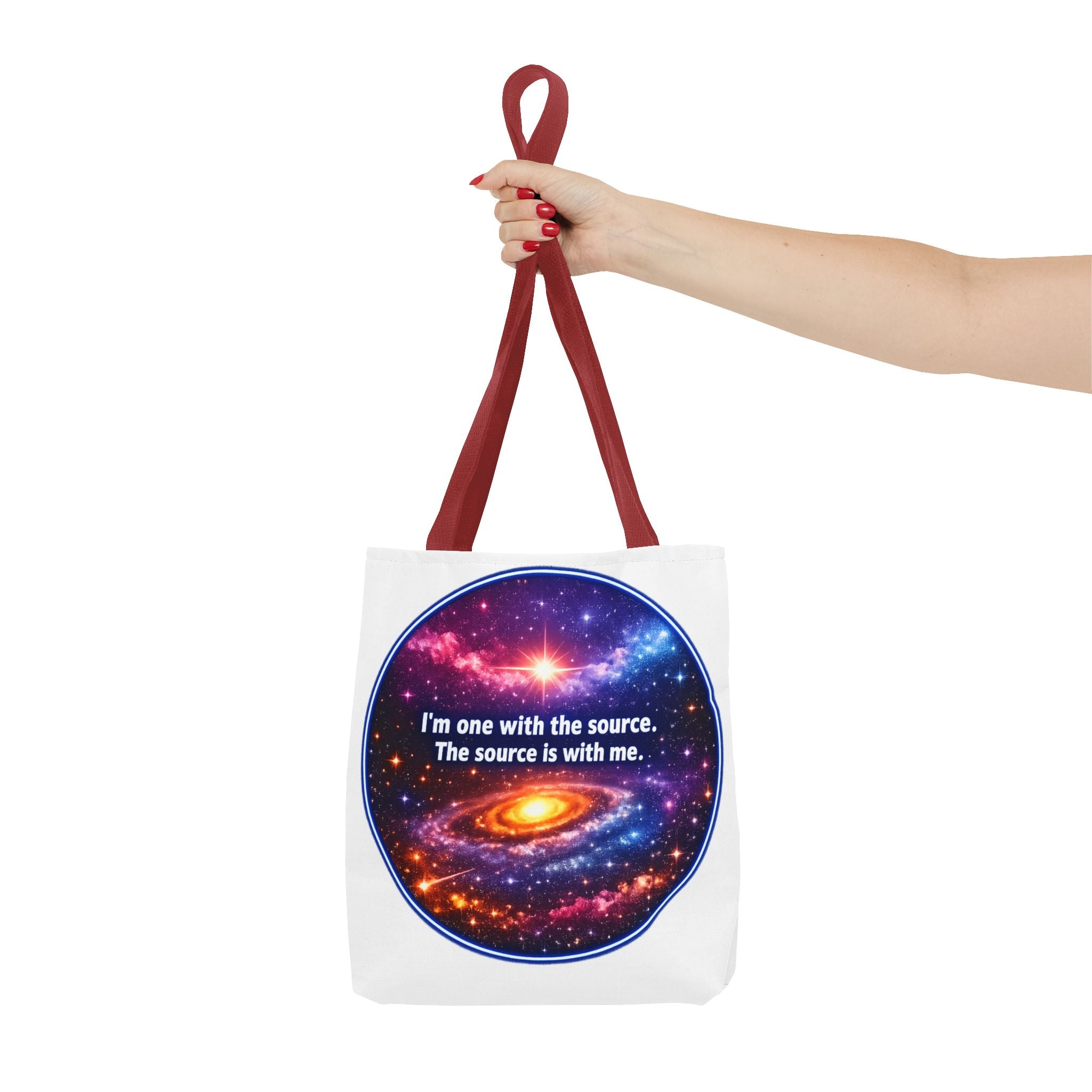 Spiritual Galaxy Tote Bag - "I'm one with the source. The source is with me." Cosmic Meditation Tote