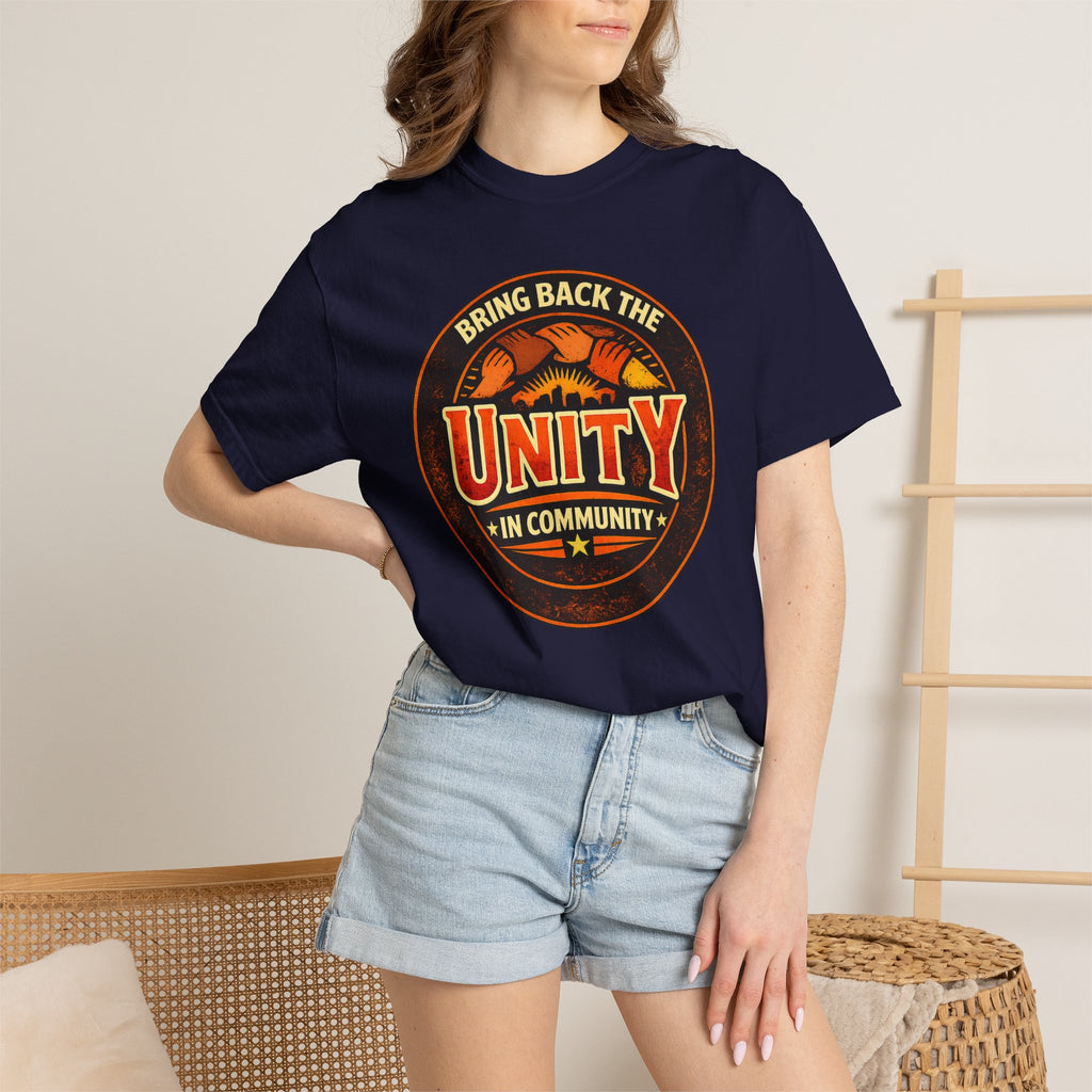 Unity Graphic T-Shirt — "Bring Back the Unity in Community" Vintage Badge Design