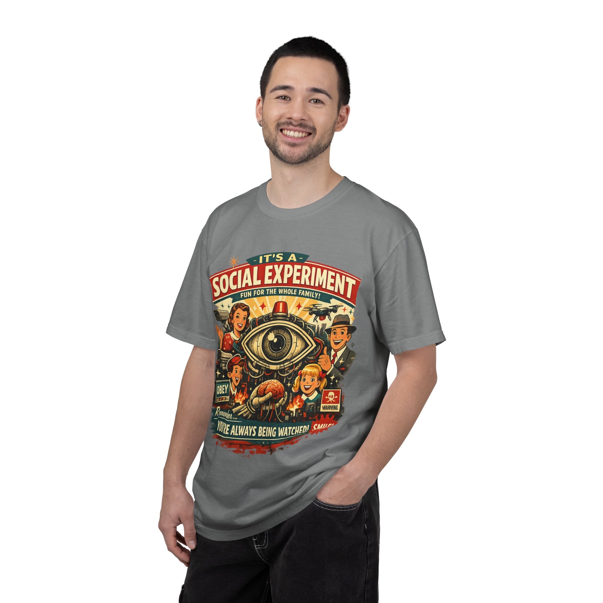 T-Shirt — "It's a Social Experiment" Retro Surveillance Graphic Tee