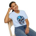 Geometric Blue Glitch Skull T‑Shirt — Edgy Men's & Women's Graphic Tee