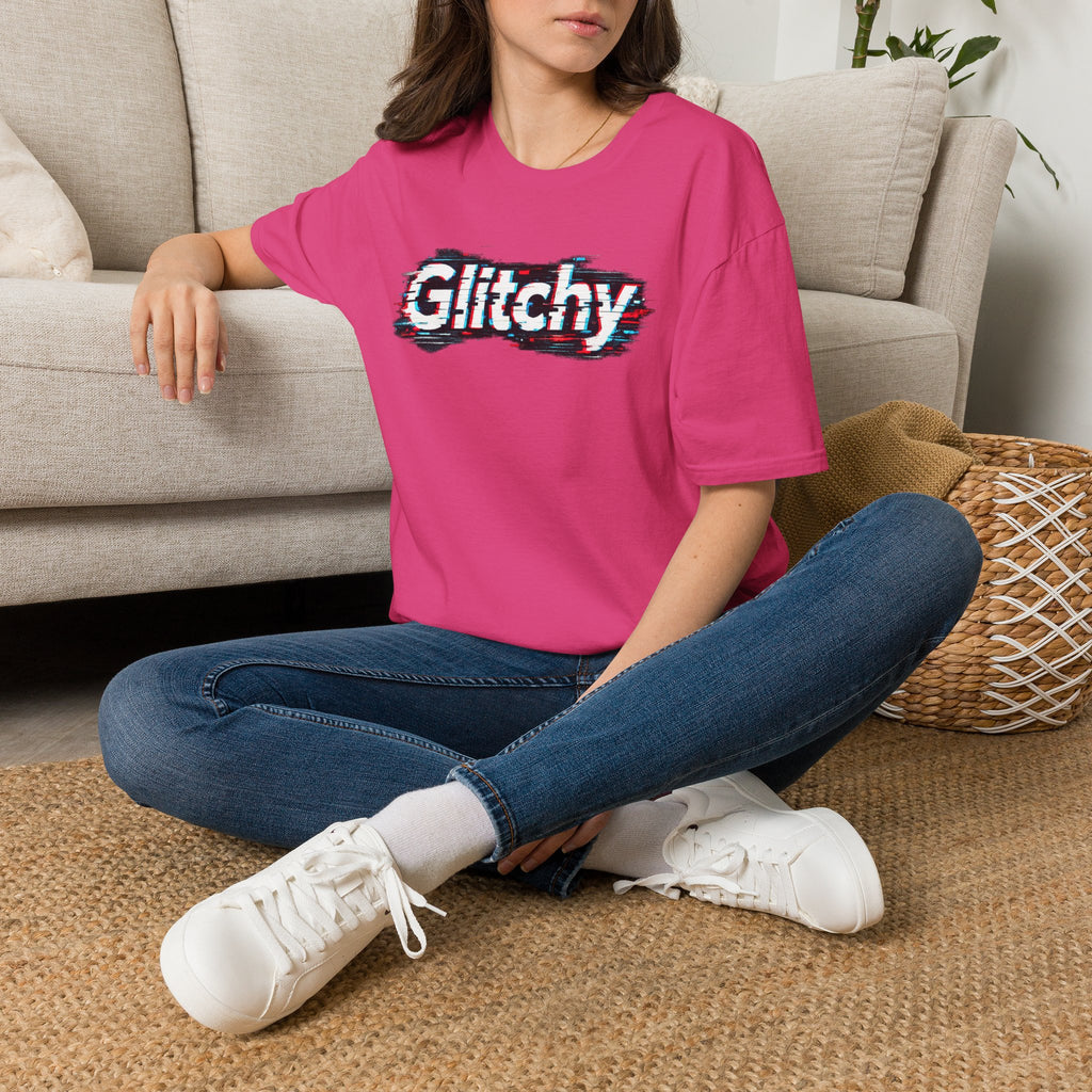 Glitchy Graphic T-Shirt — Retro Glitch Text Tee