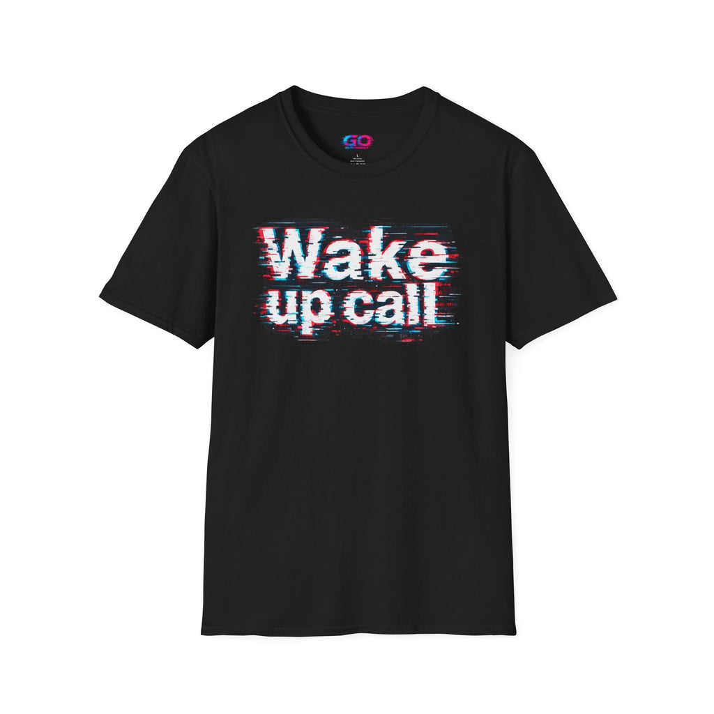 Wake Up Call Graphic Tee — Retro Glitch Text T‑Shirt