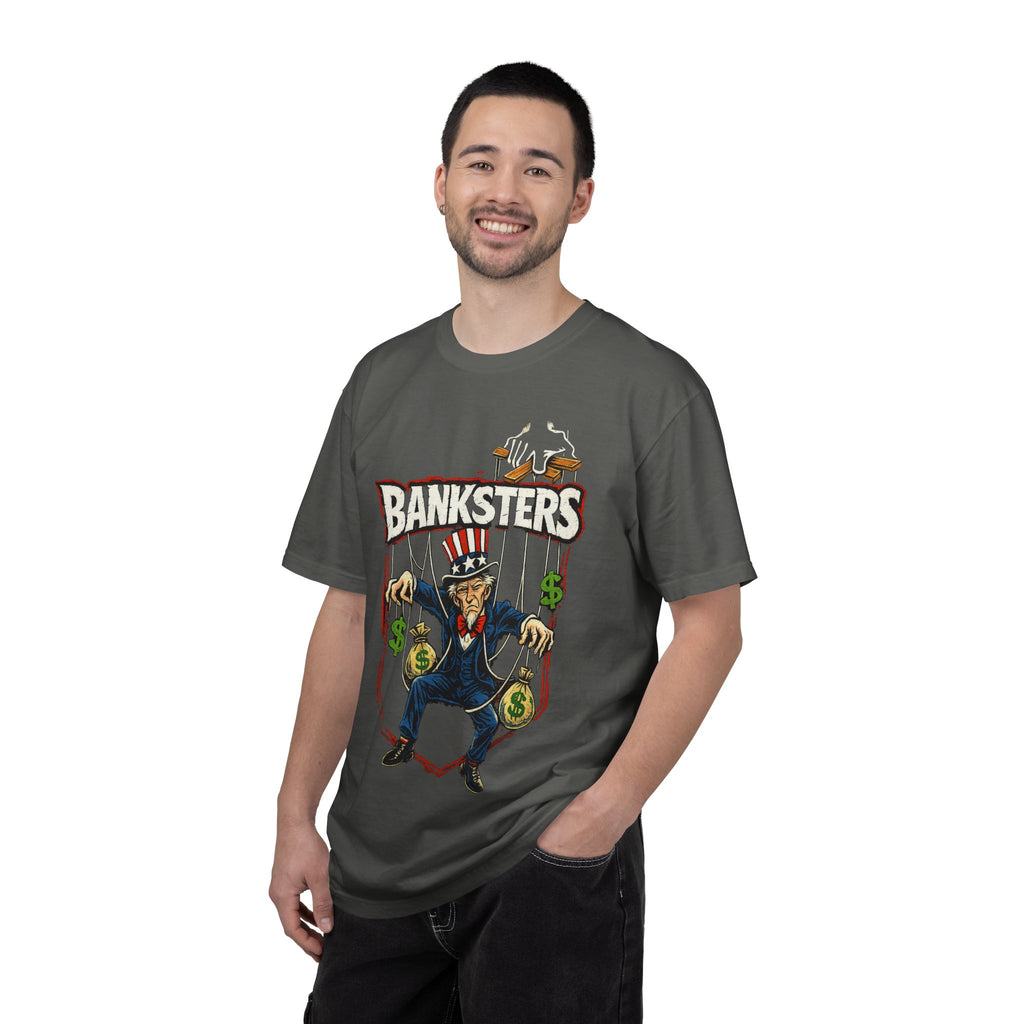 Banksters Graphic T-Shirt — Uncle Sam Money Puppet Protest Tee