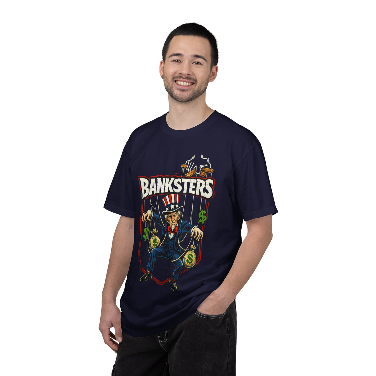Banksters Graphic T-Shirt — Uncle Sam Money Puppet Protest Tee