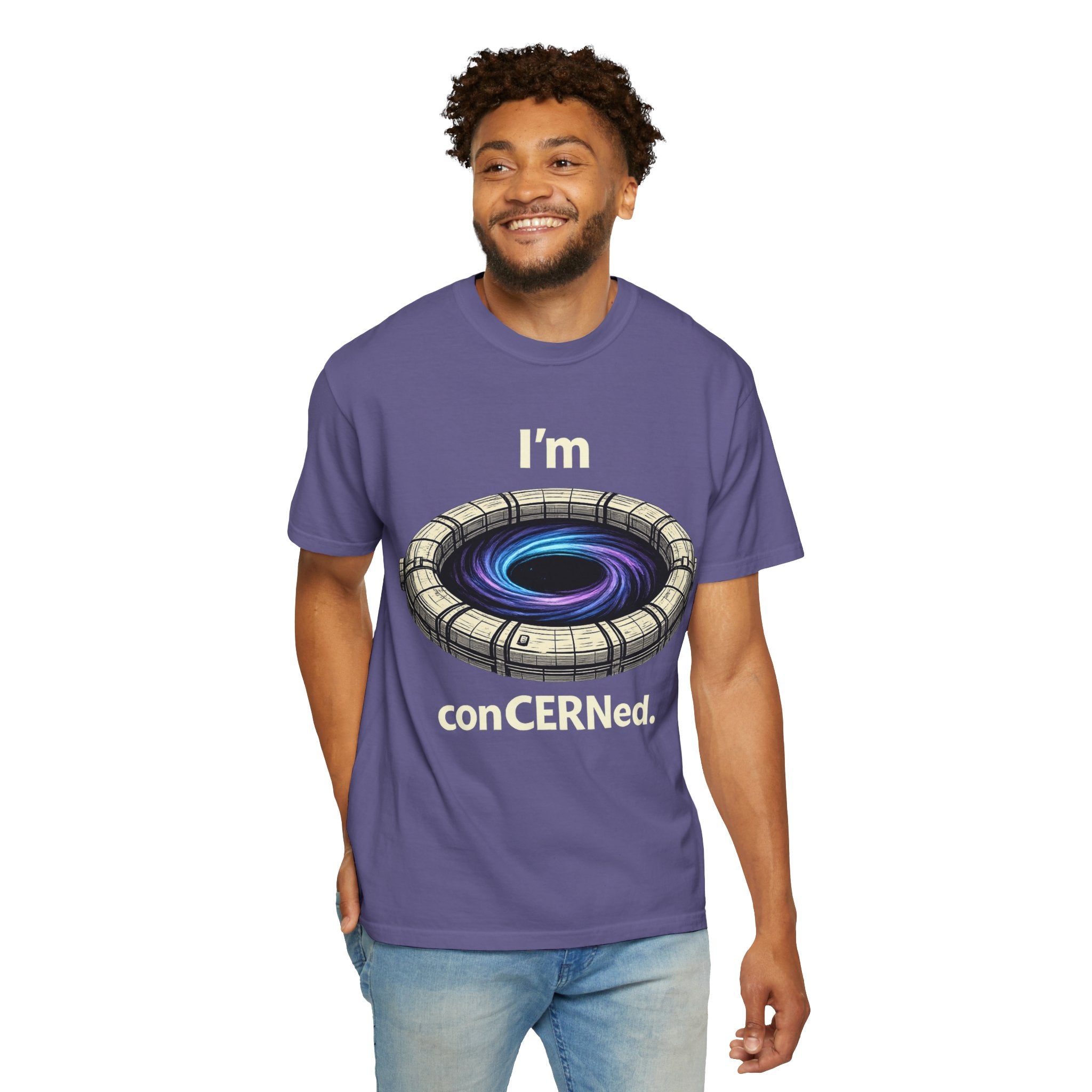 T-Shirt — "I'm conCERNed." Black Hole CERN Physics Science Tee