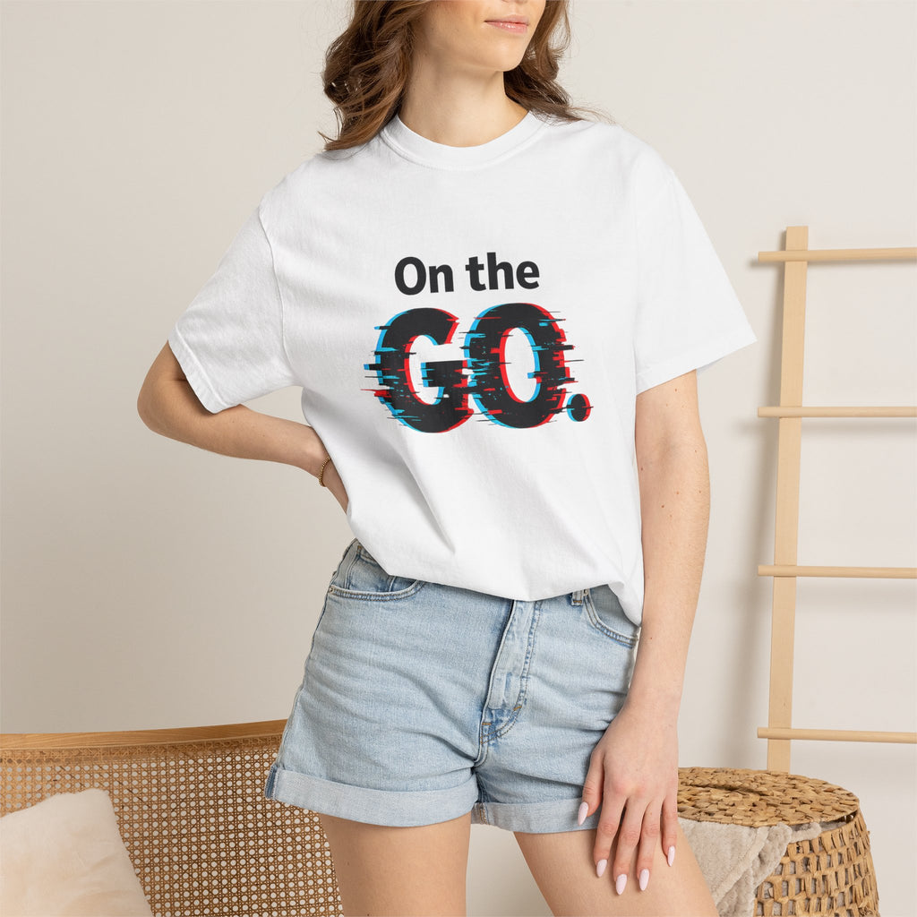 On the GO. Graphic T-Shirt — 'On the GO.' Retro Glitch Travel Tee