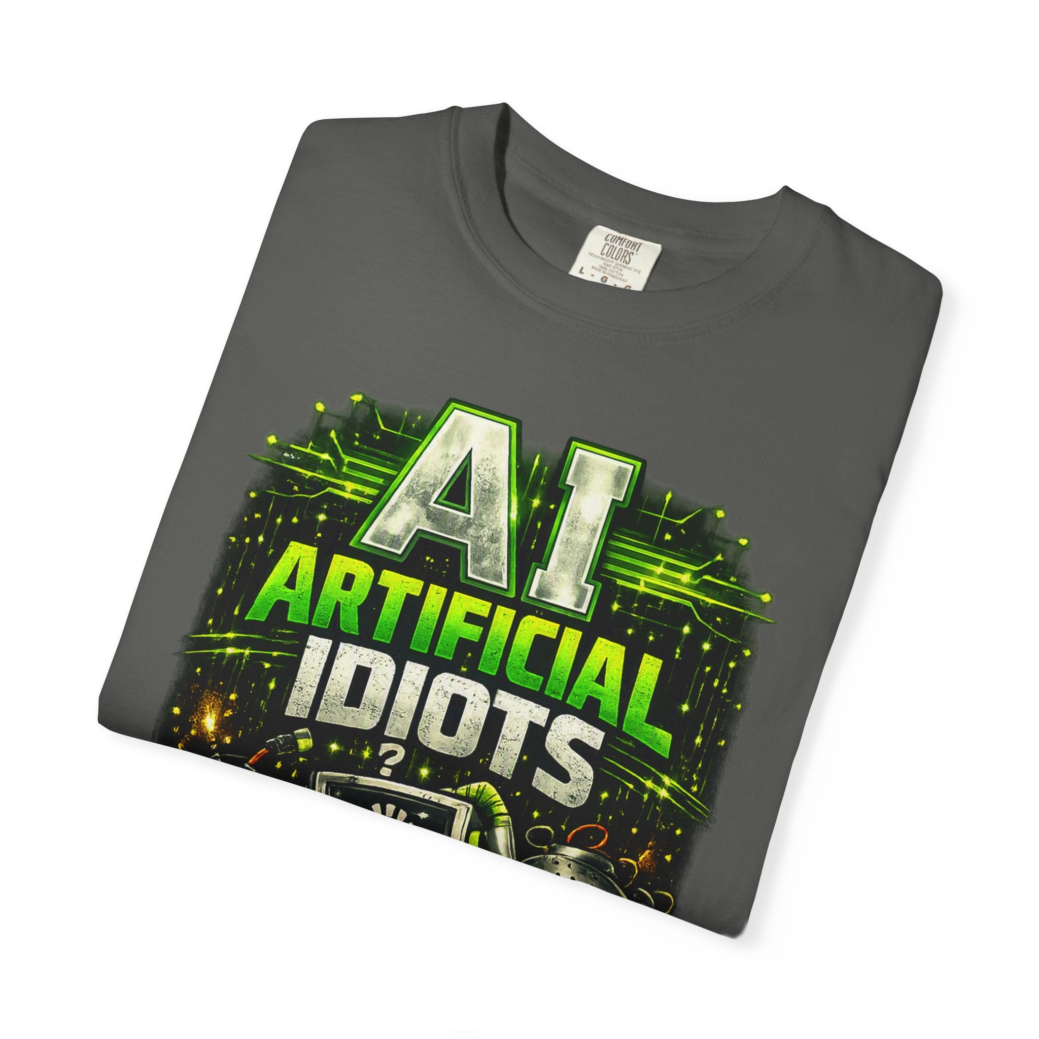'AI Artificial Idiots: Error 404 — Brain Not Found' Satire Graphic T-Shirt