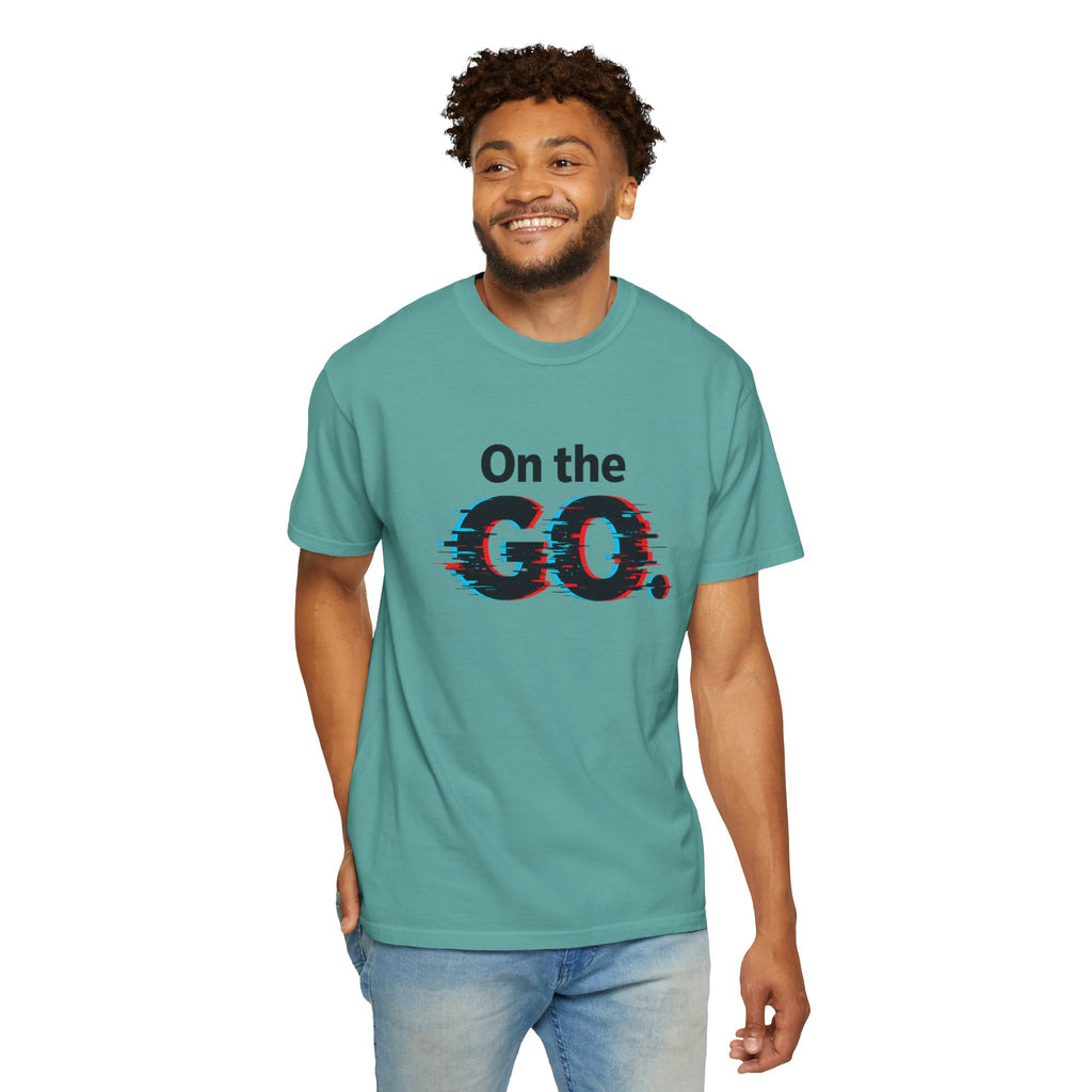 On the GO. Graphic T-Shirt — 'On the GO.' Retro Glitch Travel Tee