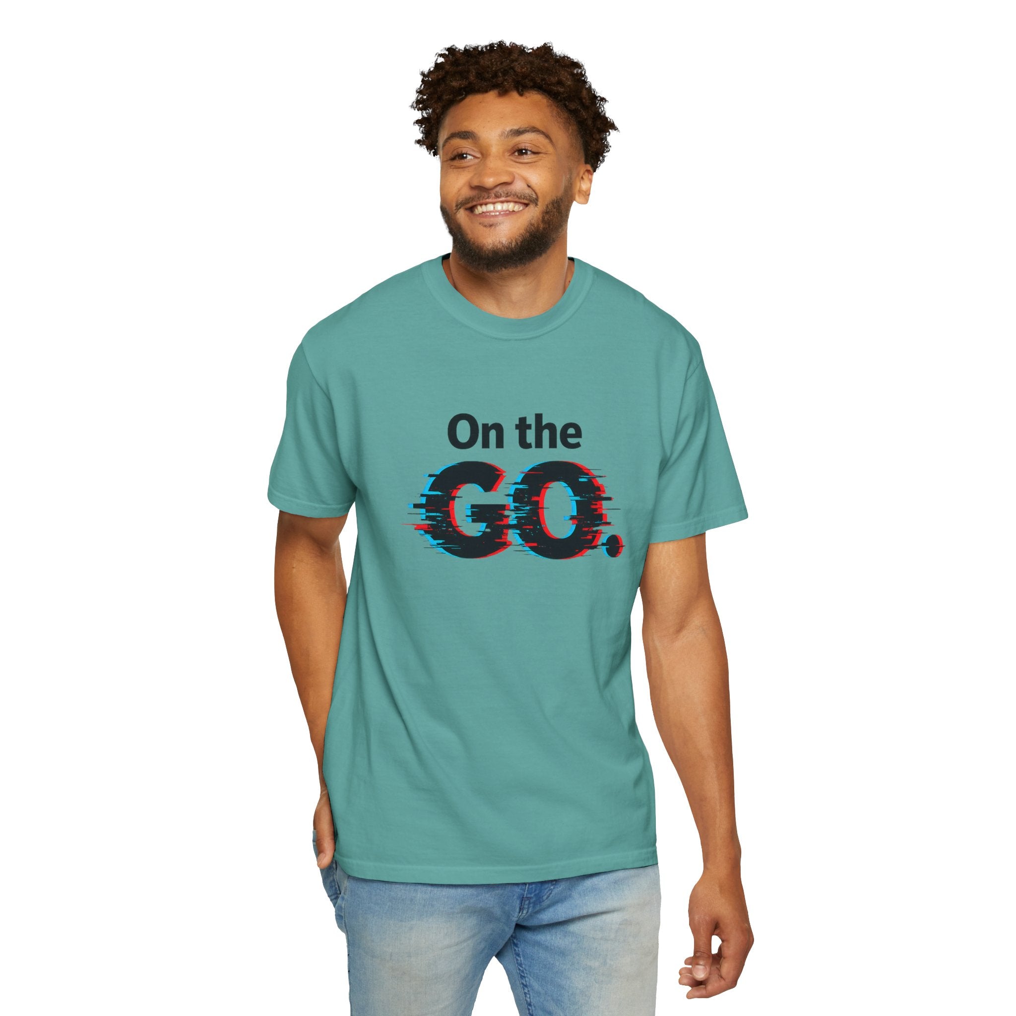 On the GO. Graphic T-Shirt — 'On the GO.' Retro Glitch Travel Tee
