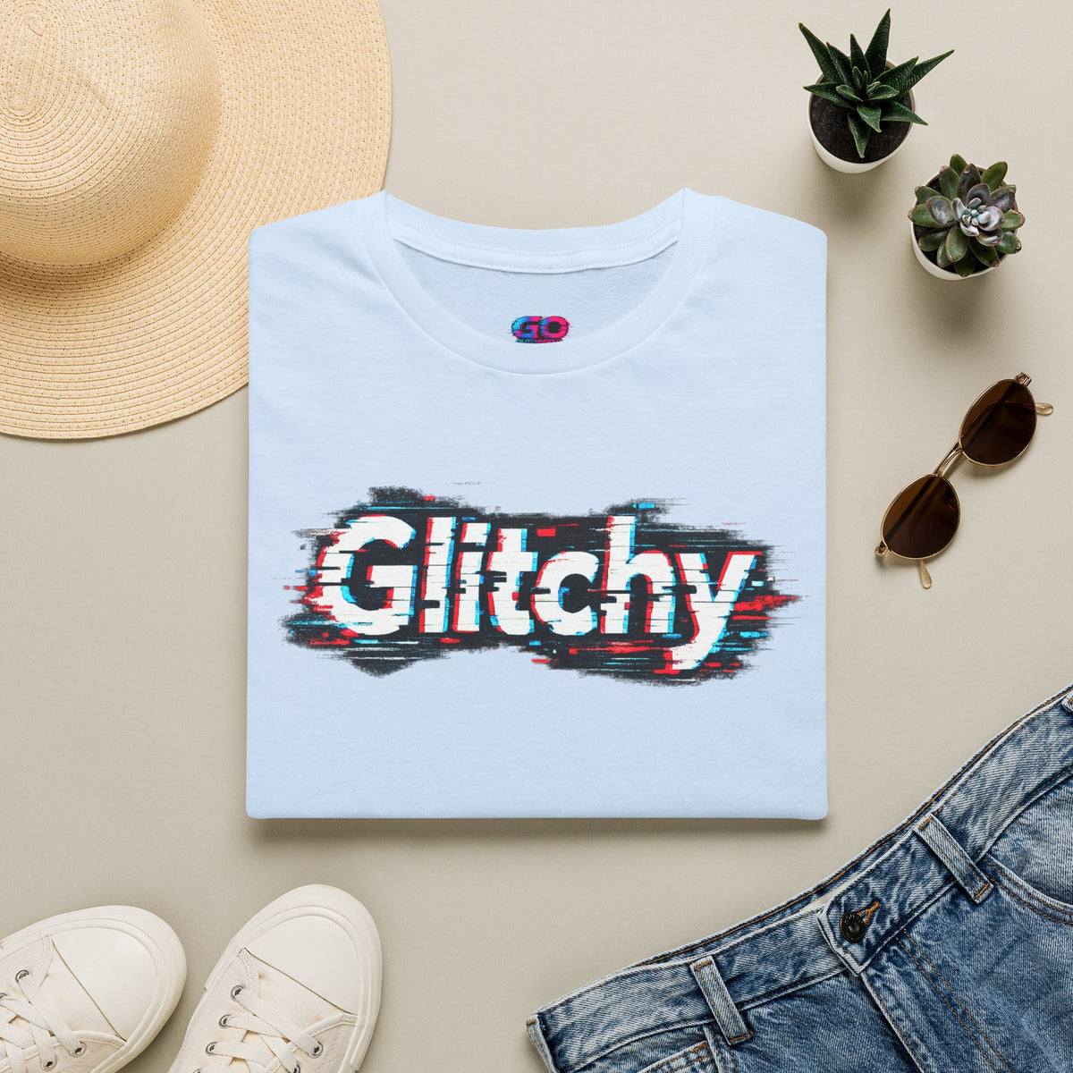 Glitchy Graphic T-Shirt — Retro Glitch Text Tee