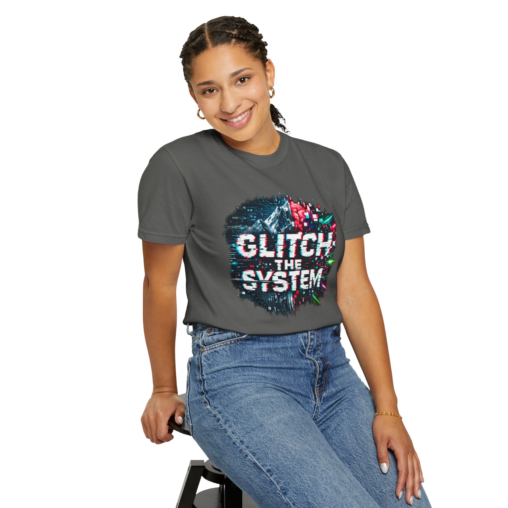 Glitch The System V3 Graphic Tee — Retro Cyberpunk Distressed Design