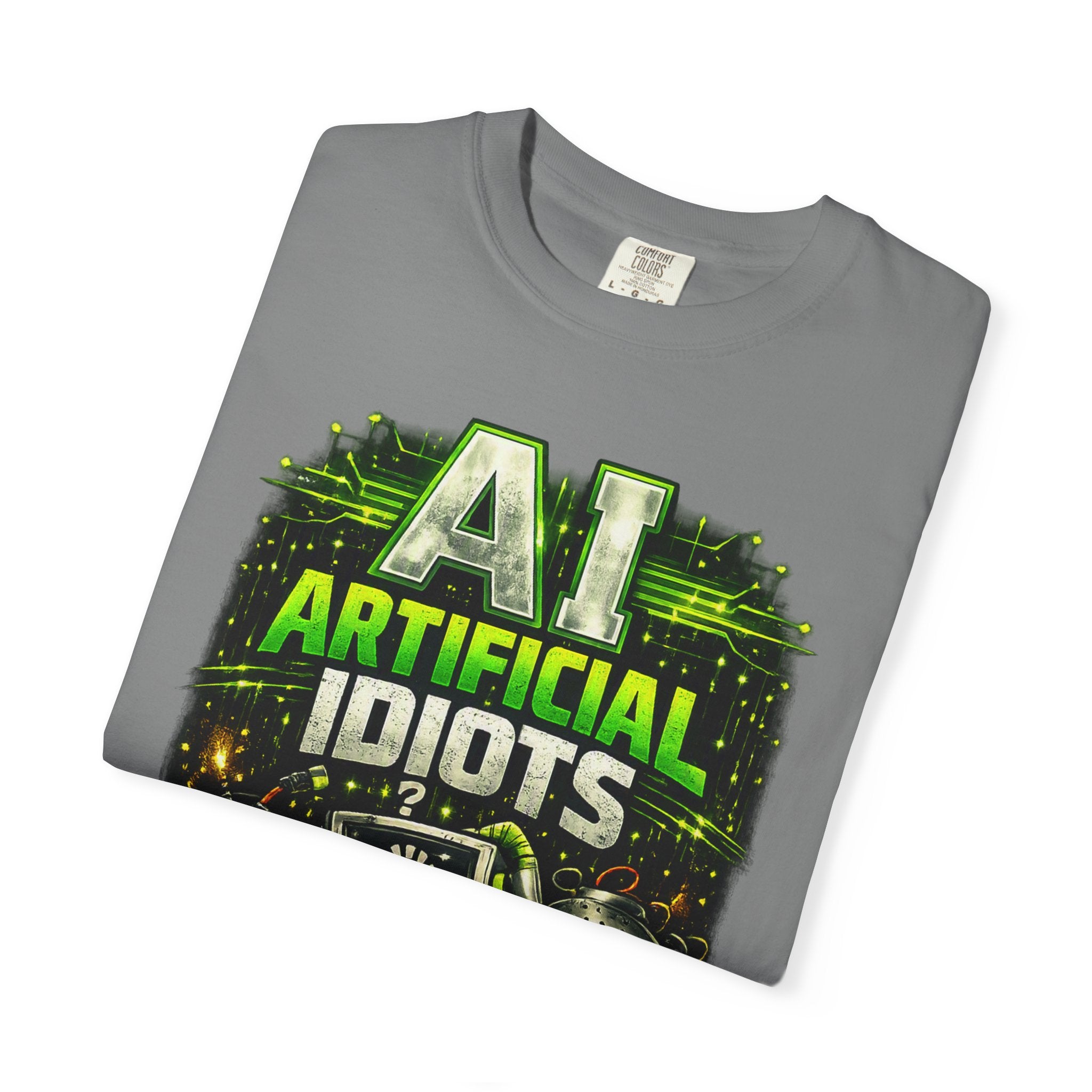 'AI Artificial Idiots: Error 404 — Brain Not Found' Satire Graphic T-Shirt