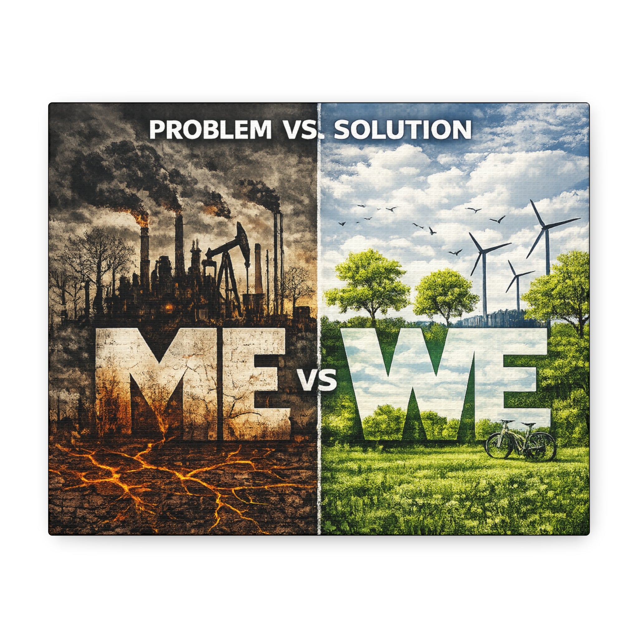 Problem vs Solution 'Me vs We' Canvas Wall Art - Environmental Awareness Print