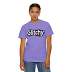 Glitchy Graphic T-Shirt — Retro Glitch Text Tee (Front "GO", Back "Glitchy")