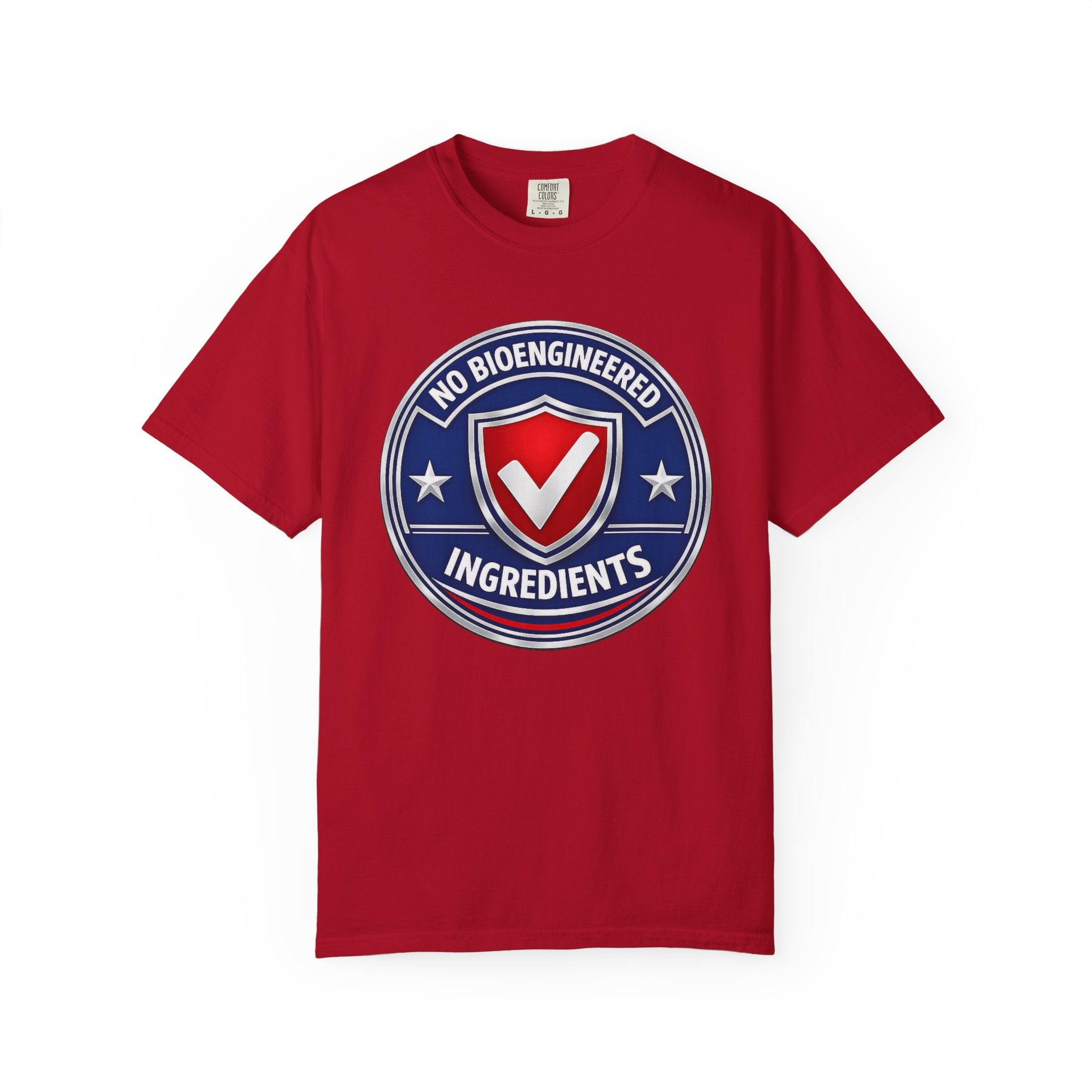 No Bioengineered Ingredients T-Shirt — Retro Shield Organic Food Badge Tee