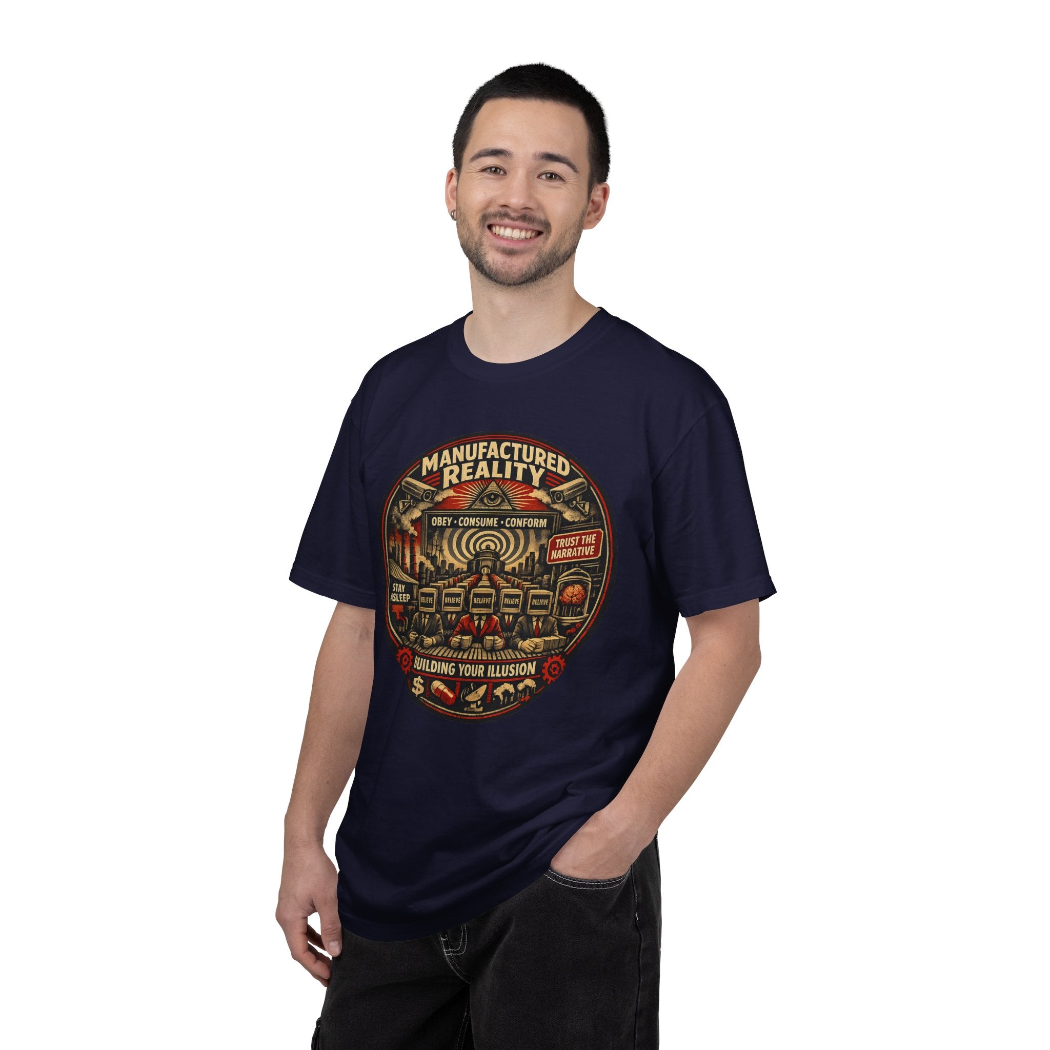 Manufactured Reality Graphic "Building Your Illusion" Vintage Protest — T-Shirt