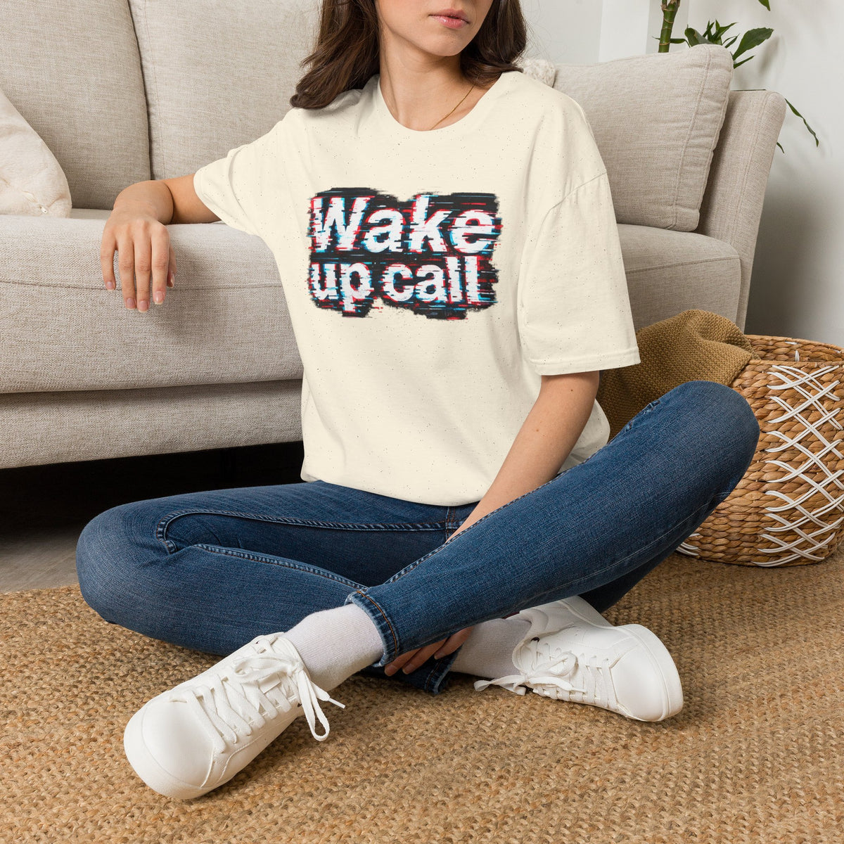 Wake Up Call Graphic Tee — Retro Glitch Text T‑Shirt