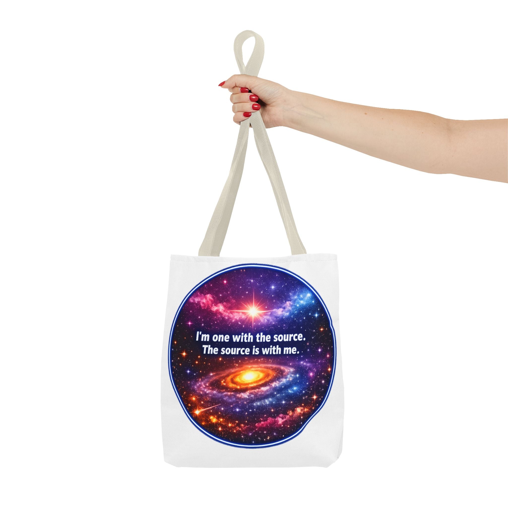 Spiritual Galaxy Tote Bag - "I'm one with the source. The source is with me." Cosmic Meditation Tote