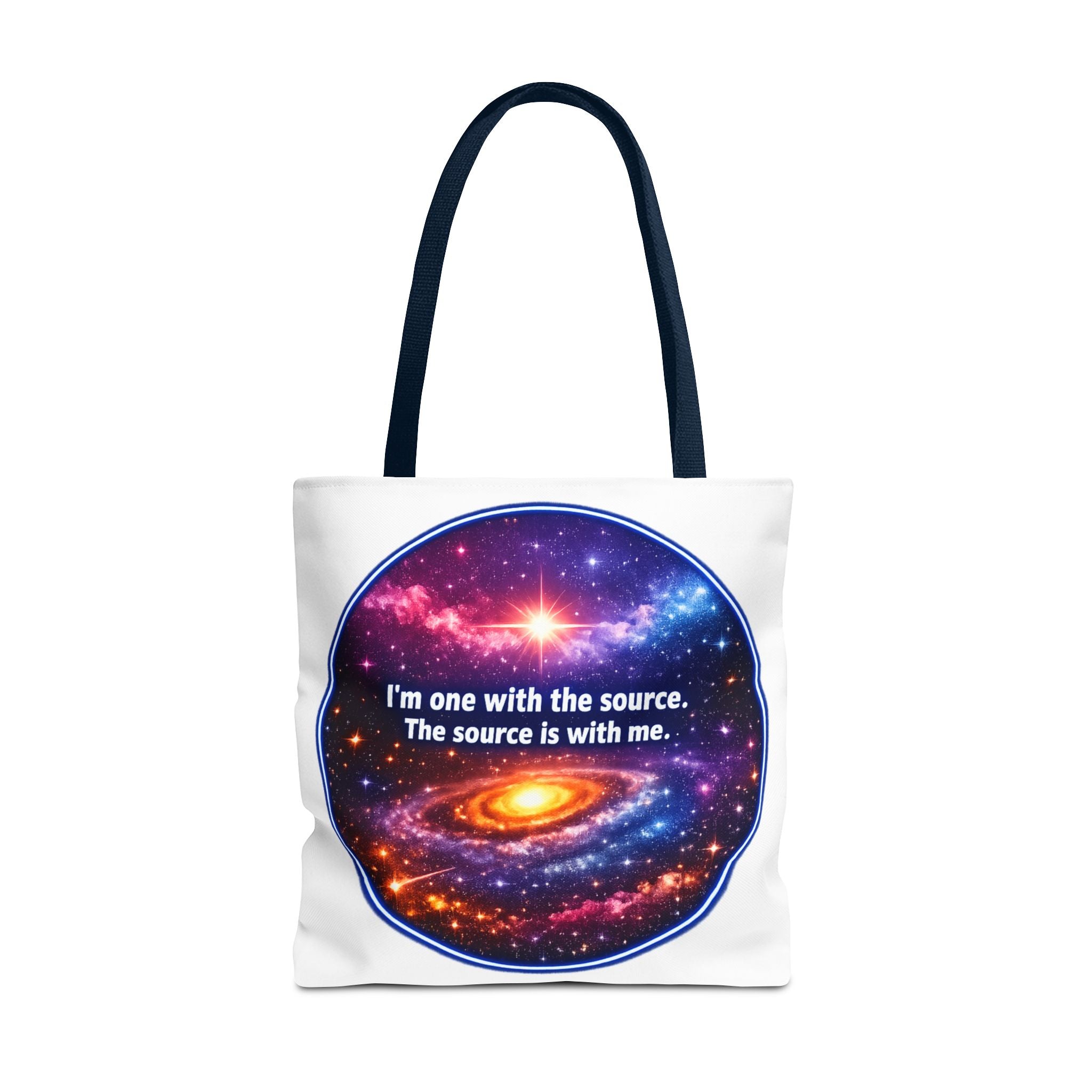Spiritual Galaxy Tote Bag - "I'm one with the source. The source is with me." Cosmic Meditation Tote