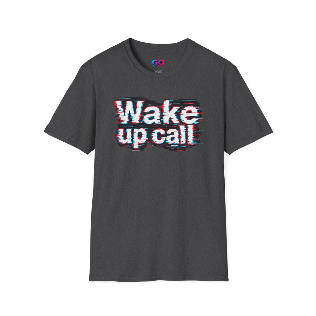 Wake Up Call Graphic Tee — Retro Glitch Text T‑Shirt