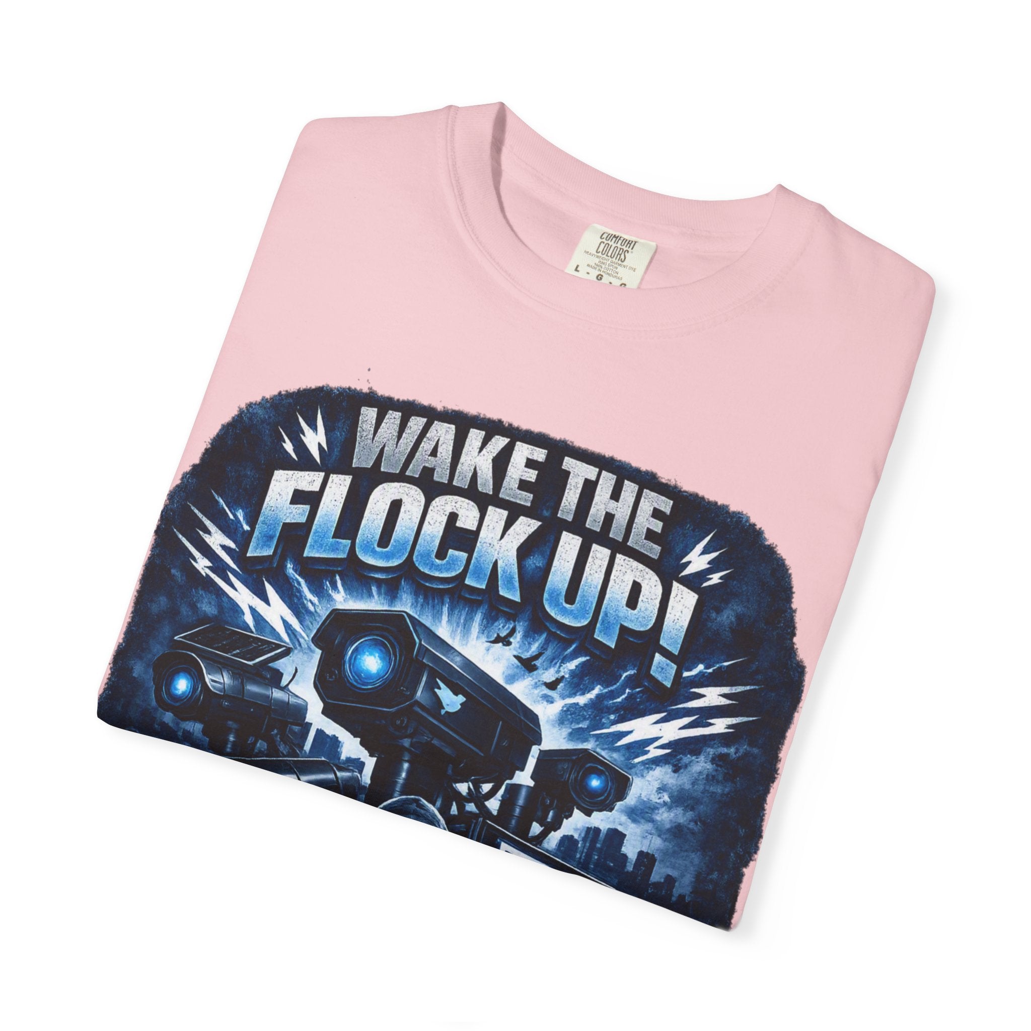 T-Shirt — "Wake the Flock Up" V2 Protest Graphic Tee (Bold Blue Dystopian Design)