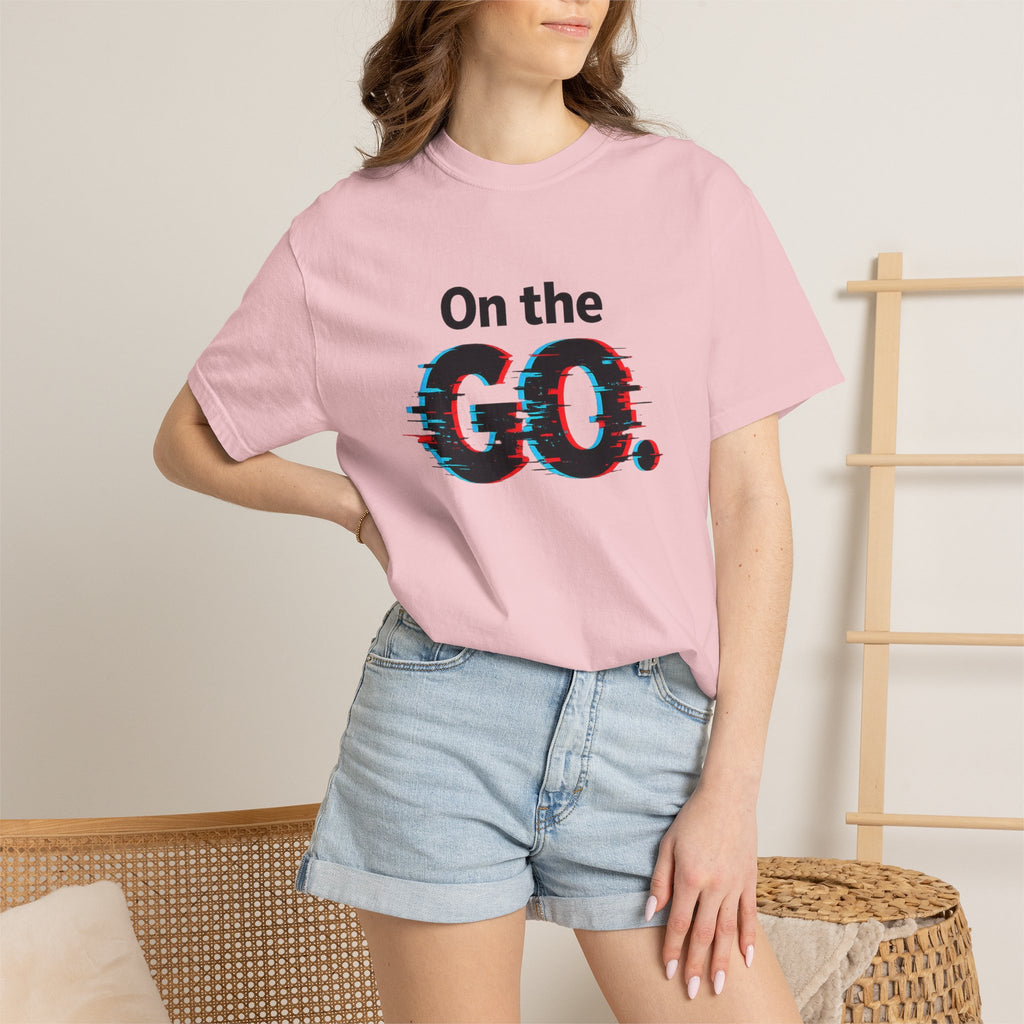 On the GO. Graphic T-Shirt — 'On the GO.' Retro Glitch Travel Tee