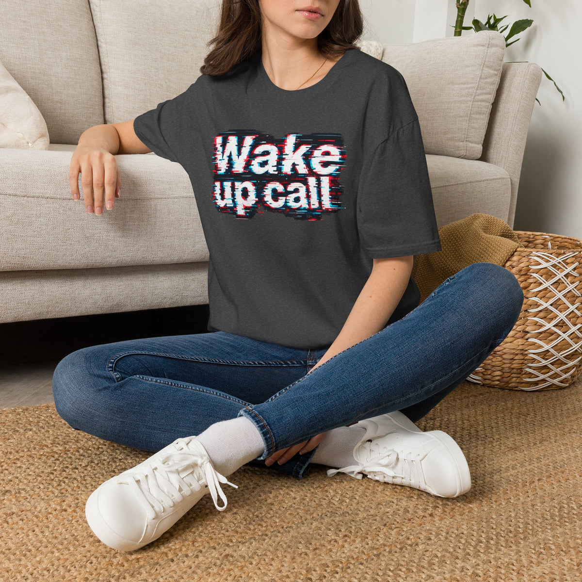 Wake Up Call Graphic Tee — Retro Glitch Text T‑Shirt