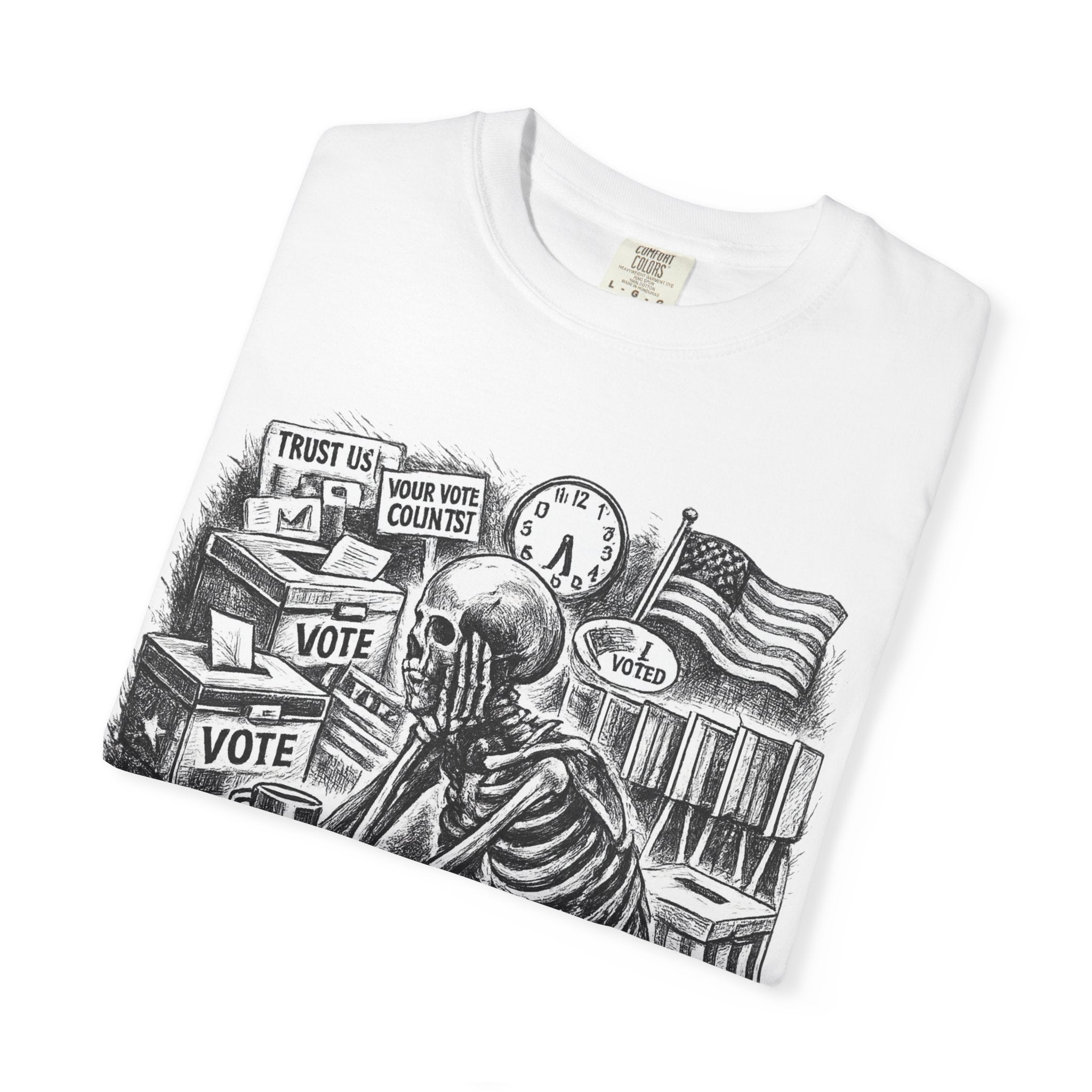Voting Skeptic Graphic T-Shirt — "Waiting to See If Voting Changes Anything."