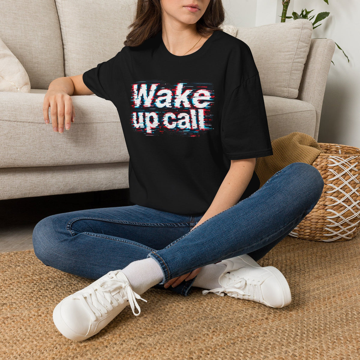 Wake Up Call Graphic Tee — Retro Glitch Text T‑Shirt