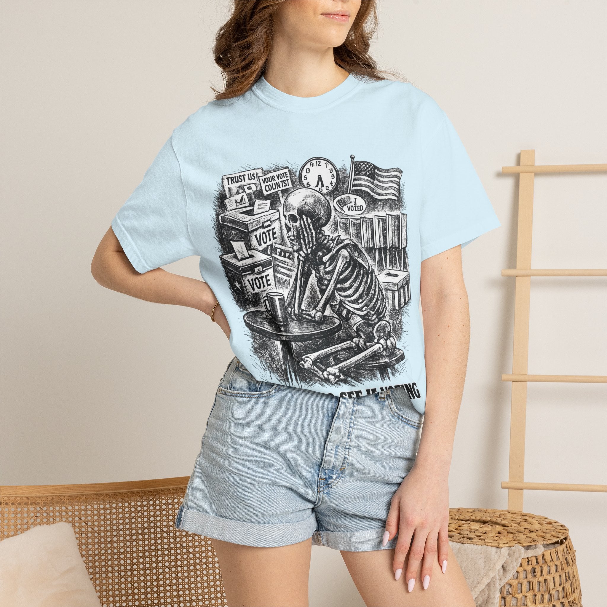 Voting Skeptic Graphic T-Shirt — "Waiting to See If Voting Changes Anything."