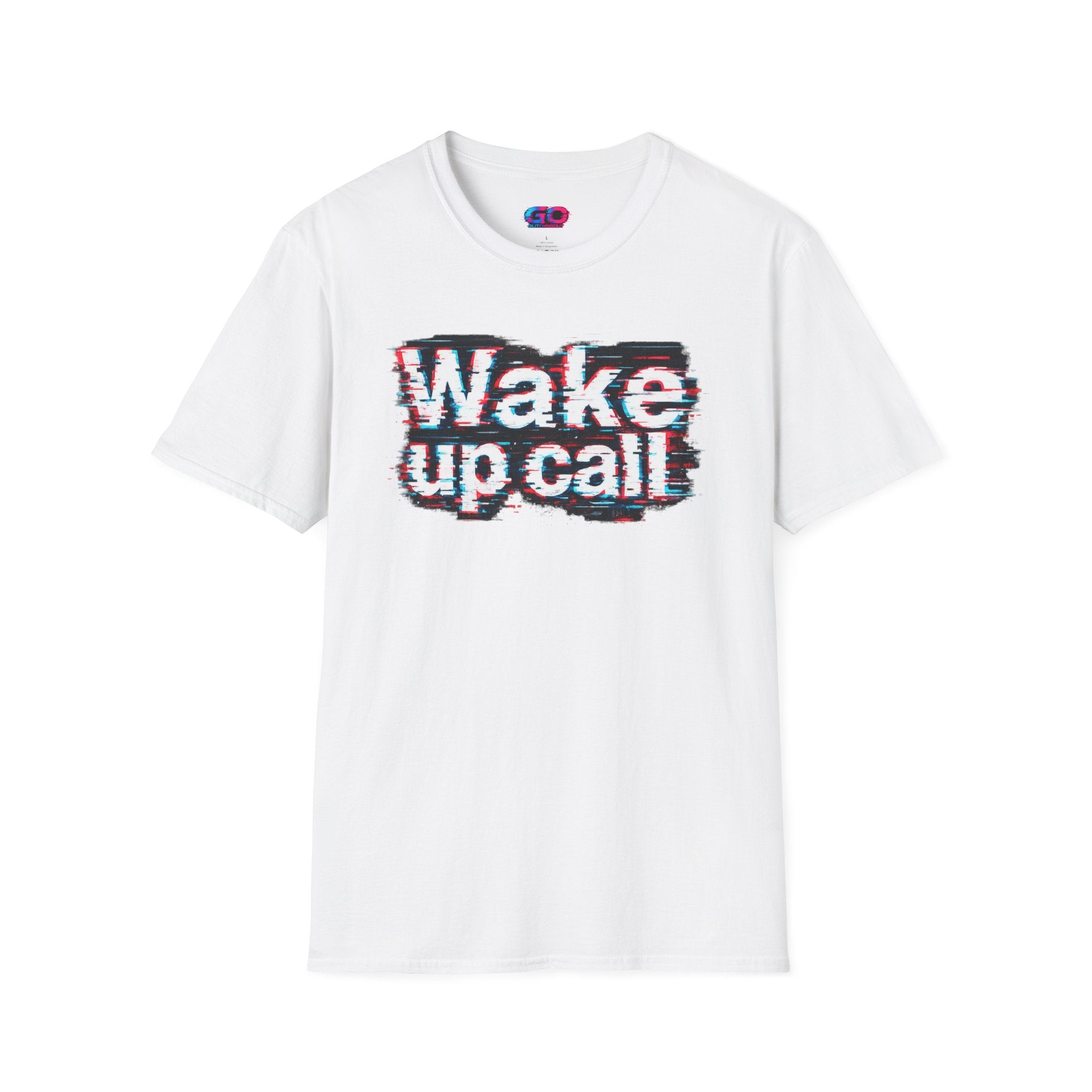 Wake Up Call Graphic Tee — Retro Glitch Text T‑Shirt