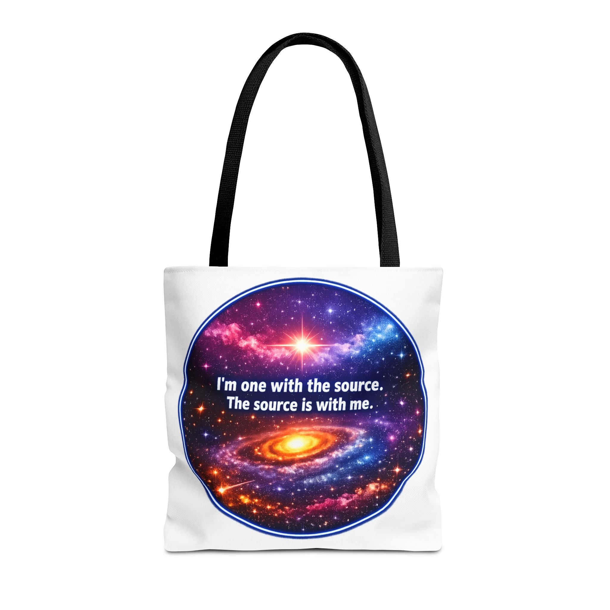 Spiritual Galaxy Tote Bag - "I'm one with the source. The source is with me." Cosmic Meditation Tote
