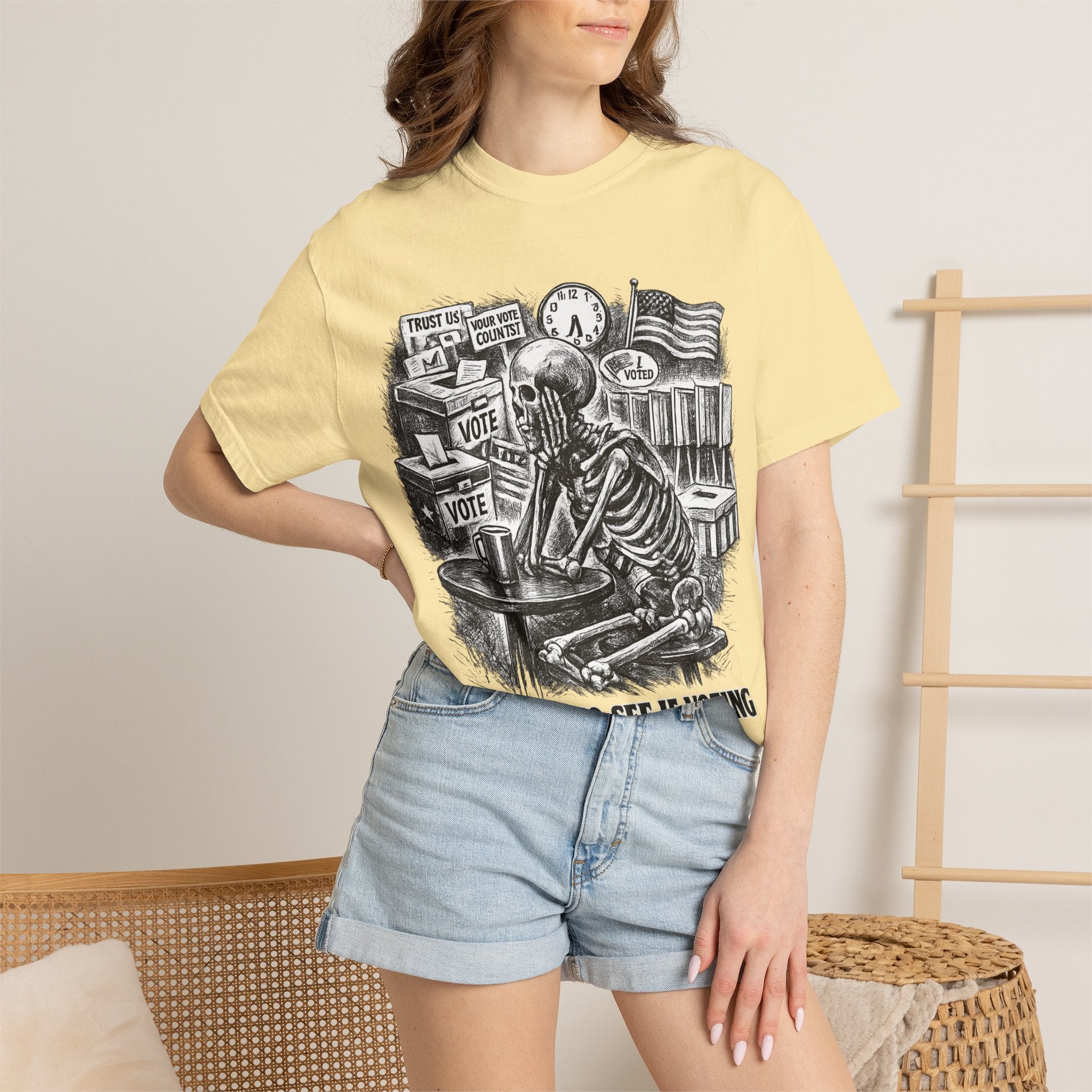 Voting Skeptic Graphic T-Shirt — "Waiting to See If Voting Changes Anything."