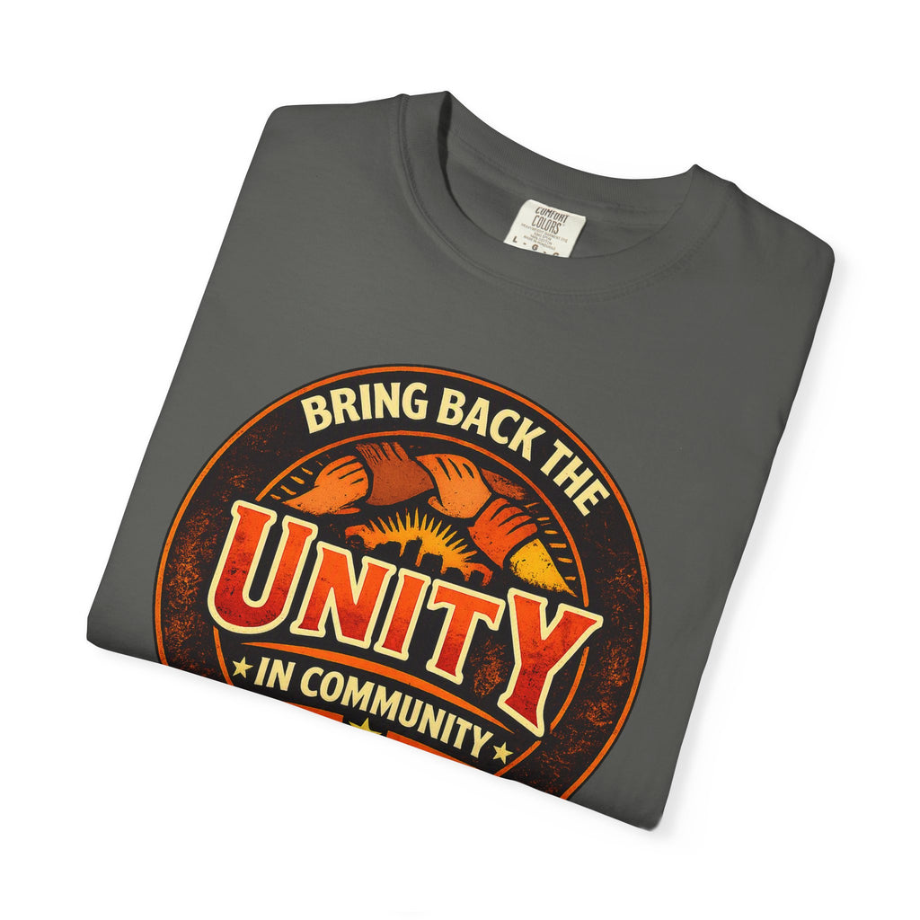 Unity Graphic T-Shirt — "Bring Back the Unity in Community" Vintage Badge Design
