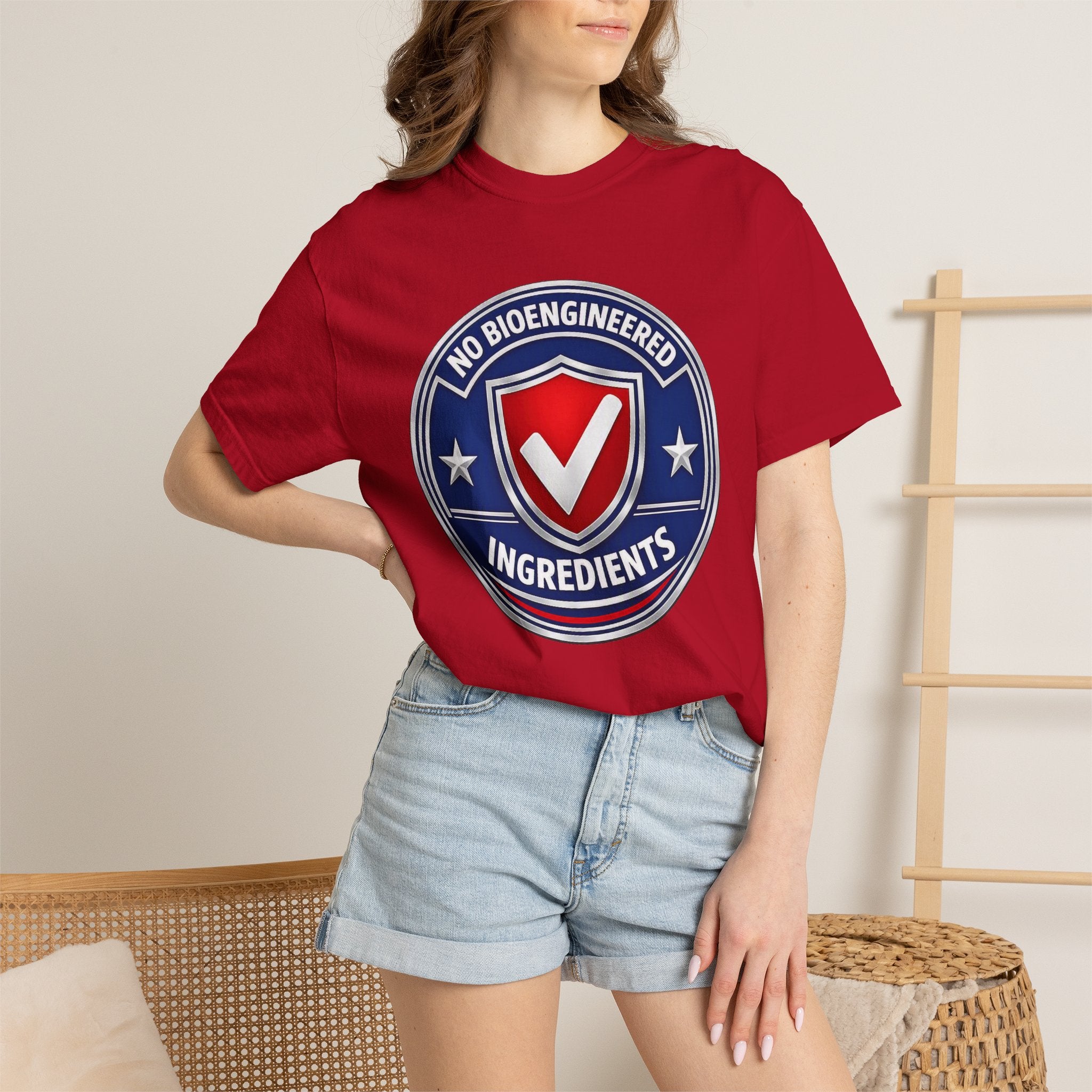 No Bioengineered Ingredients T-Shirt — Retro Shield Organic Food Badge Tee