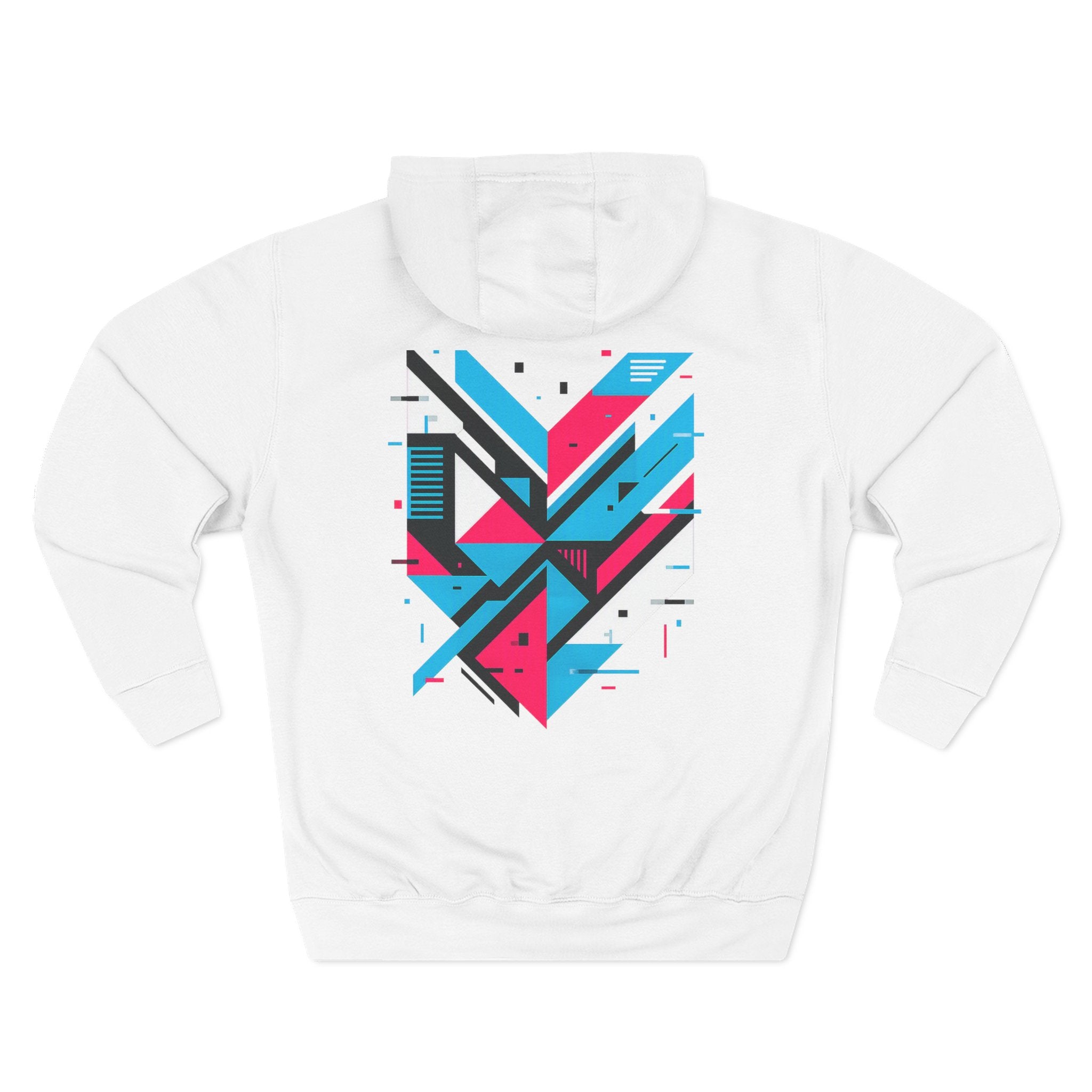 Glitching Out Hoodie — Retro Cyber Geometric Graphic Fleece Hoodie