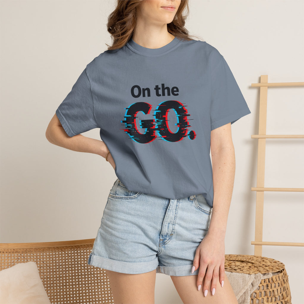 On the GO. Graphic T-Shirt — 'On the GO.' Retro Glitch Travel Tee