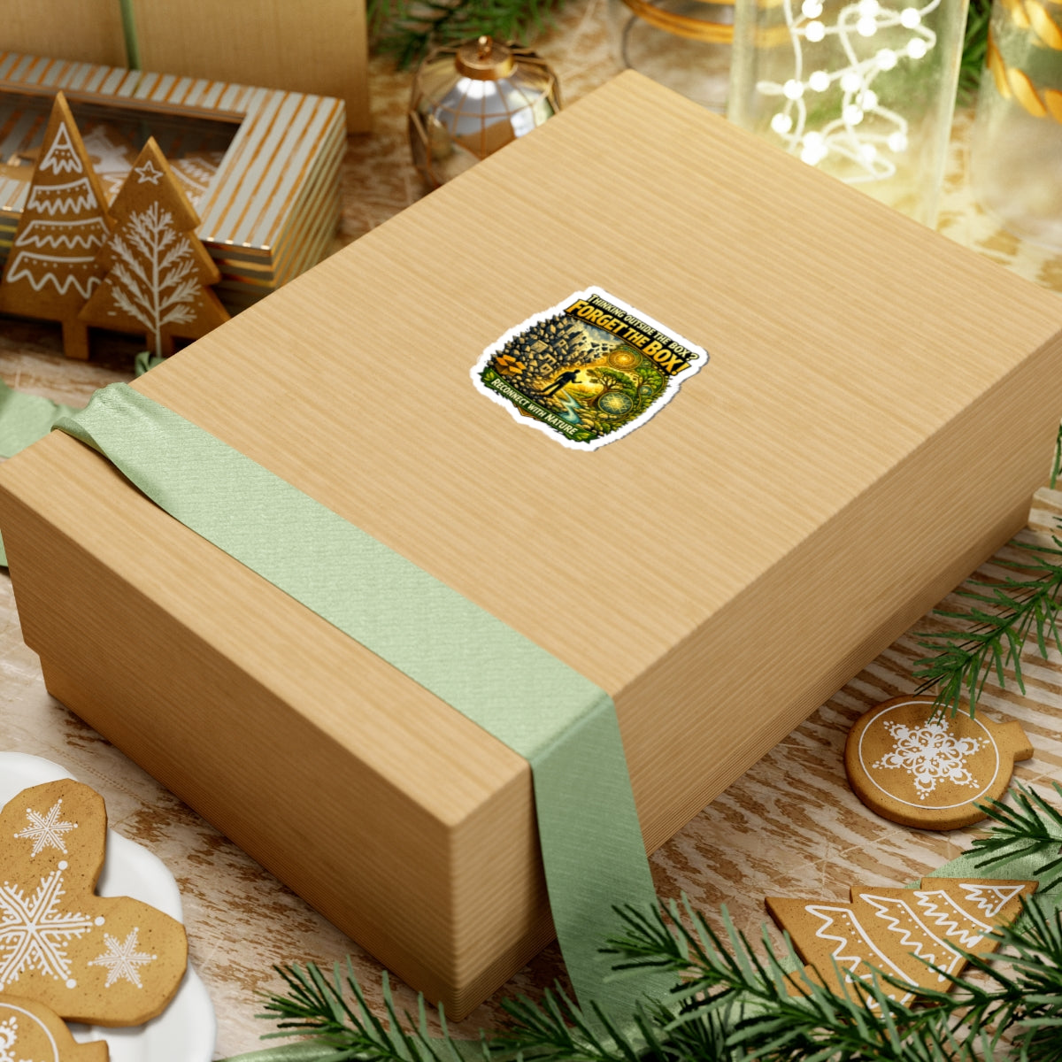 Kiss-Cut Sticker — "Thinking Outside the Box? Forget the Box!" Reconnect with Nature Design